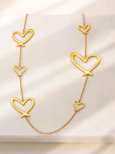 Golden Multi-Heart Long Necklace