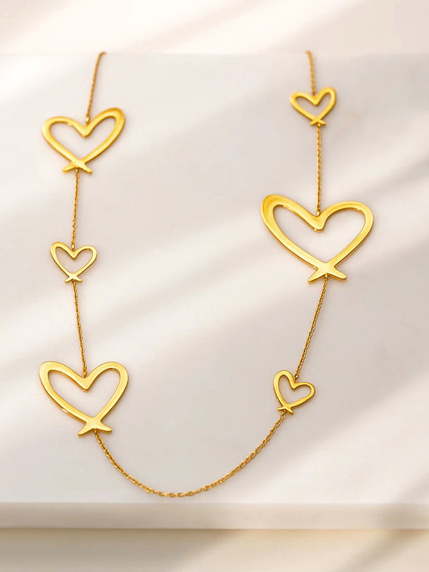 Golden Multi-Heart Long Necklace