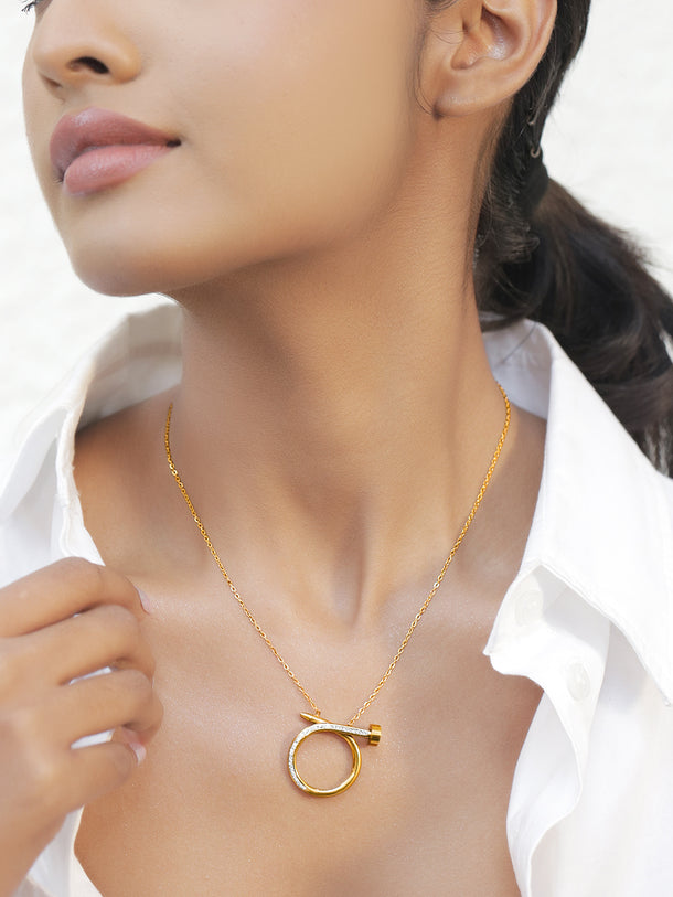 Gold Toned Crystal Studded Abstract Necklace