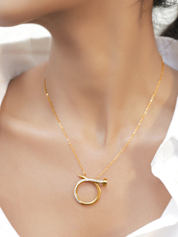 Gold Toned Crystal Studded Abstract Necklace