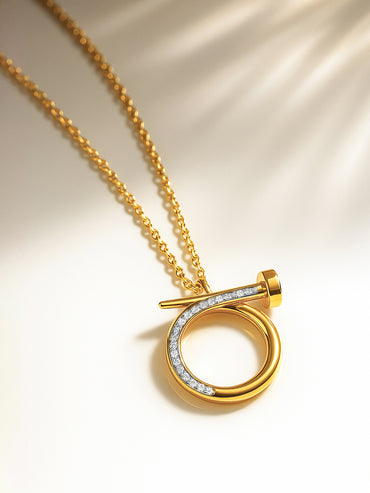 Gold Toned Crystal Studded Abstract Necklace