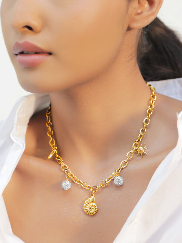 Golf Toned Multi-Charm Necklace