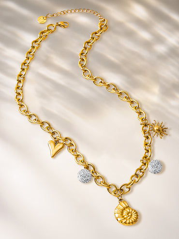 Golf Toned Multi-Charm Necklace