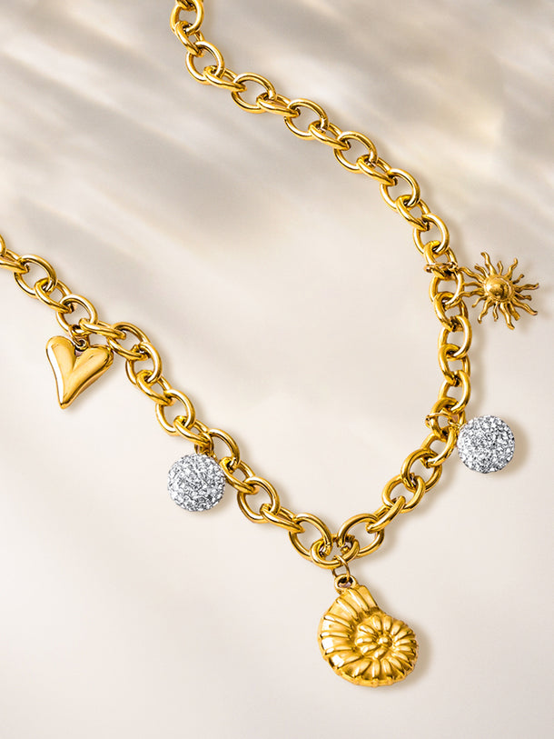 Golf Toned Multi-Charm Necklace