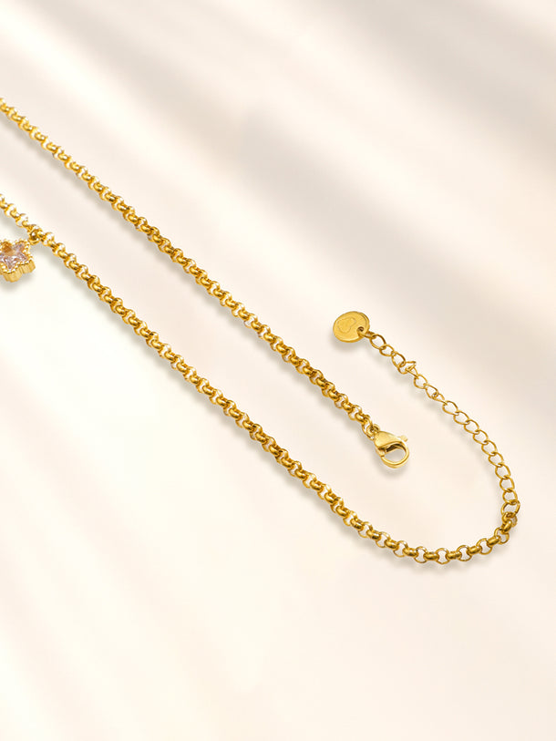 Gold Toned Necklace With Floral Moon Charms