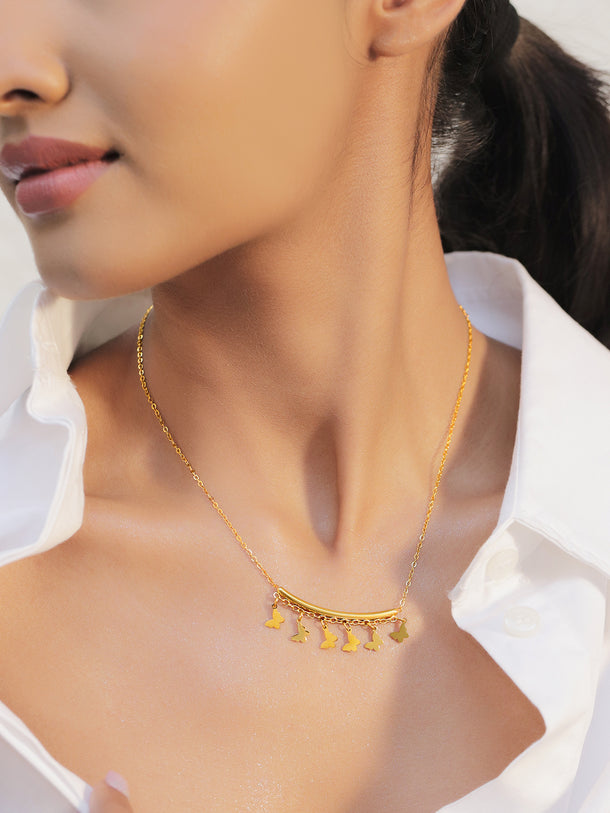 Gold Toned Butterfly Charm Necklace