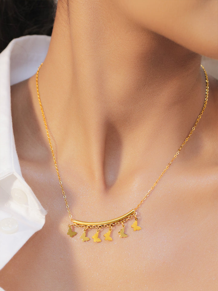 Rubans Voguish 18K Gold-Plated Stainless Steel Tarnish-Free Waterproof Butterfly Necklace
