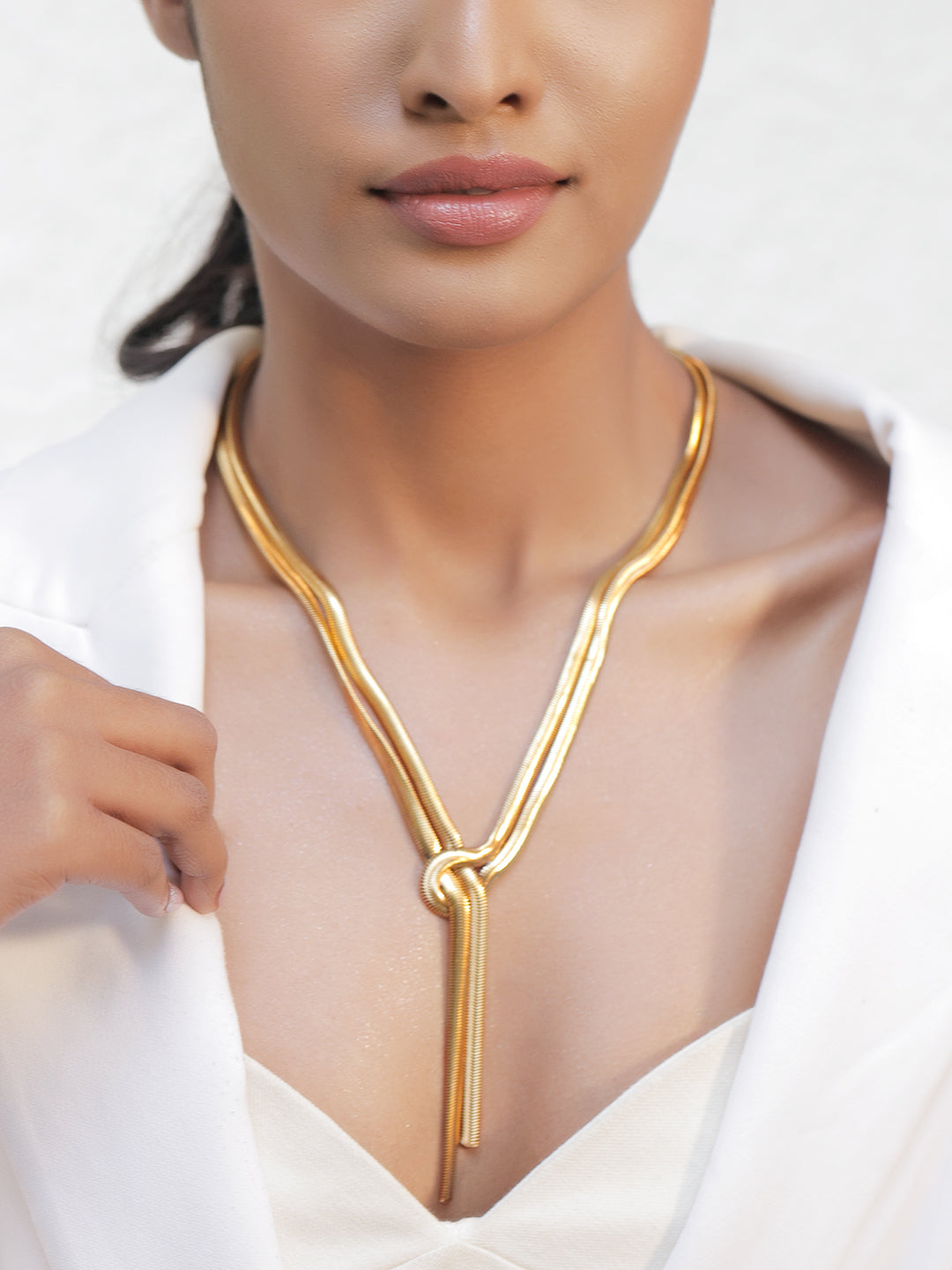 Rubans Voguish Dual-Plated Stainless Steel Tarnish-Free Waterproof Knot Tassel Necklace