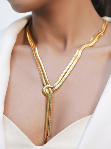 Rubans Voguish Dual-Plated Stainless Steel Tarnish-Free Waterproof Knot Tassel Necklace