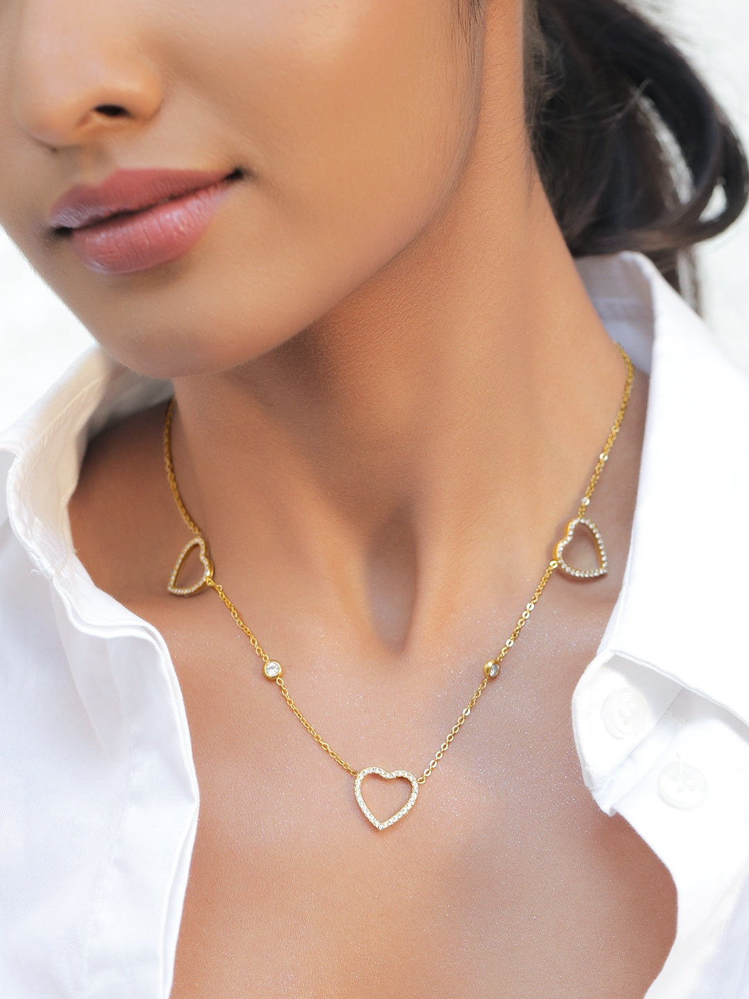 Rubans Voguish 18K Gold-Plated Stainless Steel Tarnish-Free Waterproof CZ Heart Necklace
