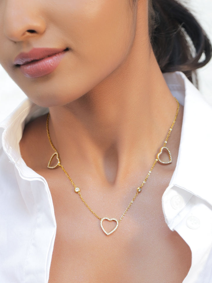 Rubans Voguish 18K Gold-Plated Stainless Steel Tarnish-Free Waterproof CZ Heart Necklace