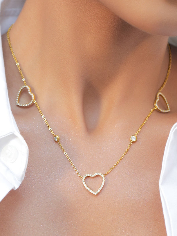 Rubans Voguish 18K Gold-Plated Stainless Steel Tarnish-Free Waterproof CZ Heart Necklace