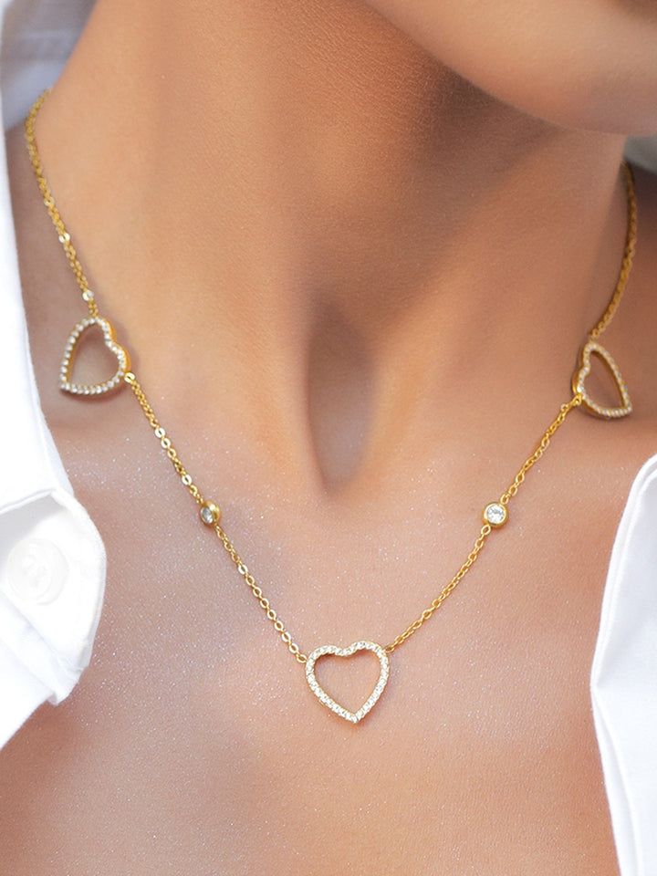 Rubans Voguish 18K Gold-Plated Stainless Steel Tarnish-Free Waterproof CZ Heart Necklace