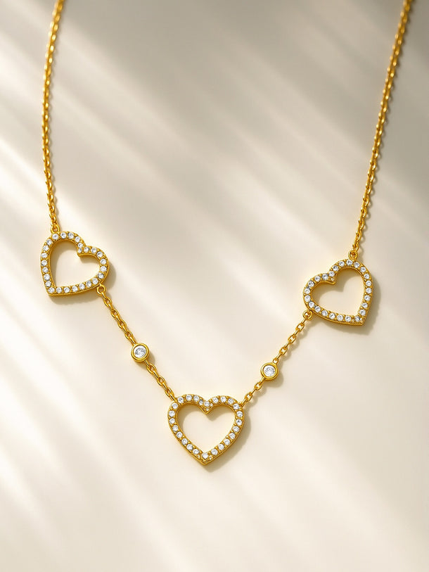 Rubans Voguish 18K Gold-Plated Stainless Steel Tarnish-Free Waterproof CZ Heart Necklace