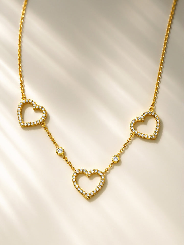 Rubans Voguish 18K Gold-Plated Stainless Steel Tarnish-Free Waterproof CZ Heart Necklace