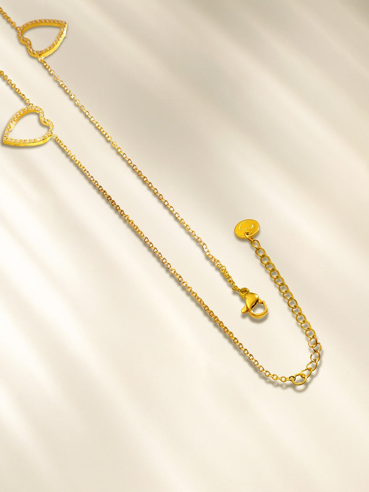 Rubans Voguish 18K Gold-Plated Stainless Steel Tarnish-Free Waterproof CZ Heart Necklace