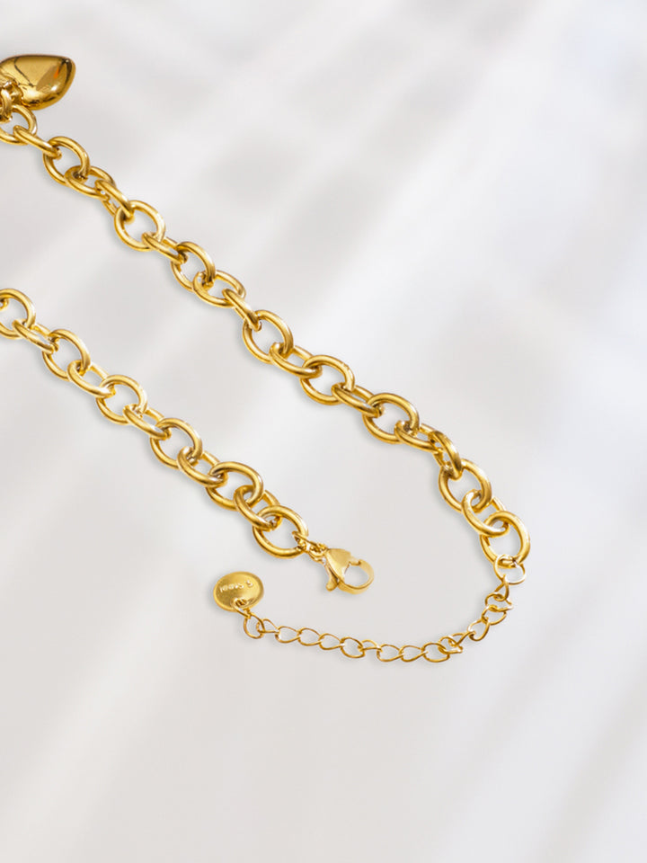 Rubans Voguish 18K Gold-Plated Stainless Steel Waterproof Heart & Pearl Charm Necklace