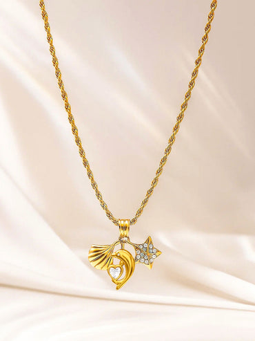 Rubans Voguish 18K Gold-Plated Stainless Steel Waterproof Twisted Chain Star Necklace