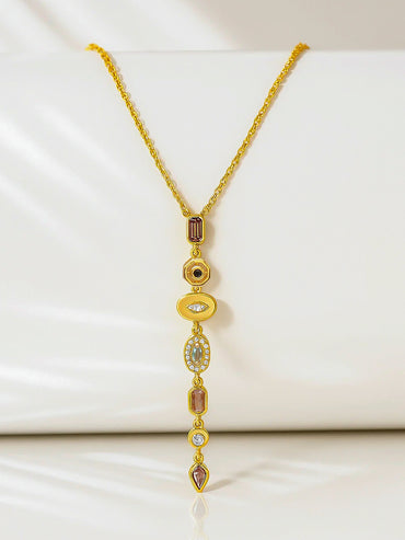 Gold Toned Multicolor Drop Necklace