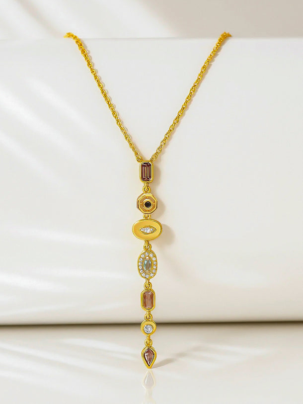 Gold Toned Multicolor Drop Necklace