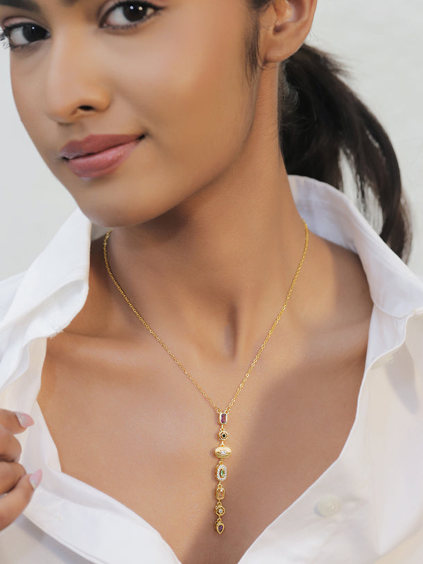 Gold Toned Multicolor Drop Necklace