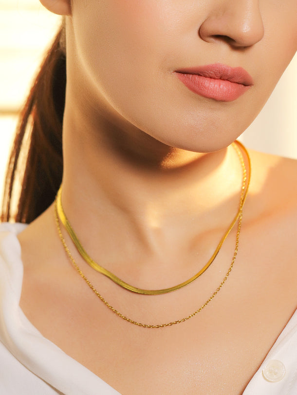 Gold Toned Layered Snake Chain Necklace