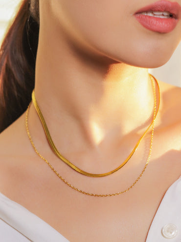 Gold Toned Layered Snake Chain Necklace
