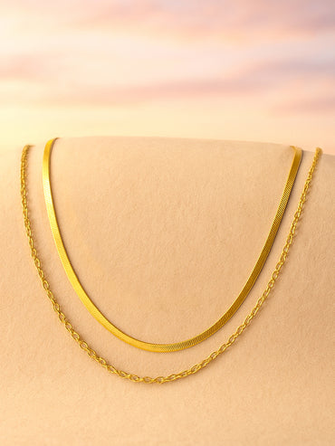 Gold Toned Layered Snake Chain Necklace