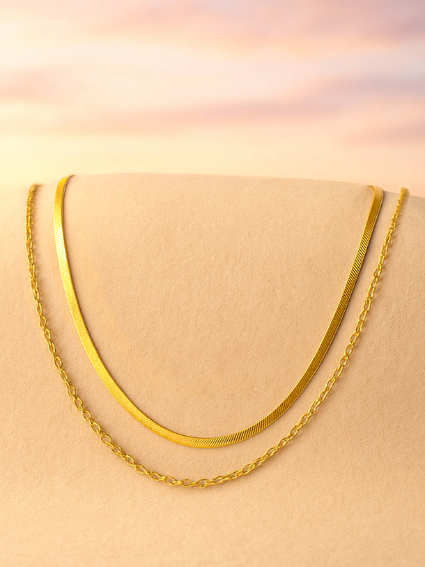 Gold Toned Layered Snake Chain Necklace