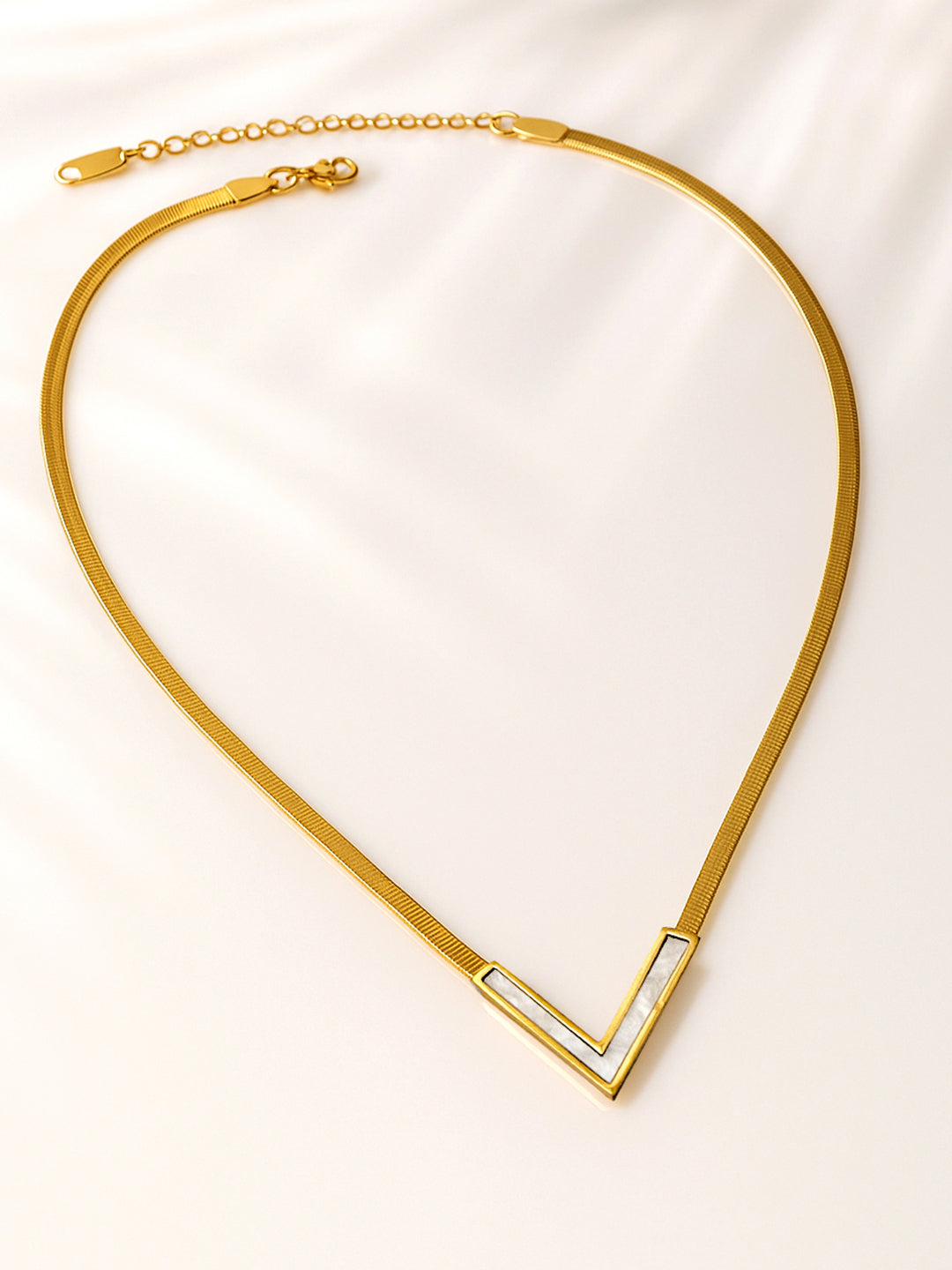 Rubans Voguish 18K Gold-Plated Stainless Steel Tarnish-Free Waterproof White V Necklace