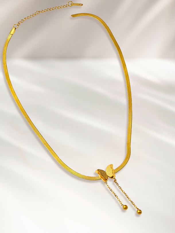 Gold Snake Chain Necklace with Butterfly Charm