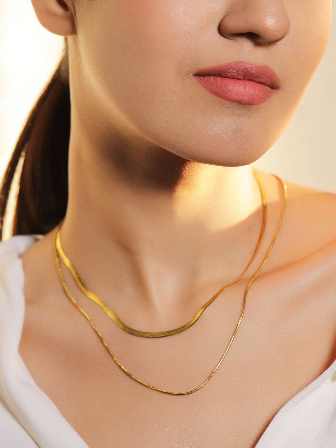 Rubans Voguish 18K Gold-Plated Stainless Steel Tarnish-Free Waterproof Dual Chain Necklace