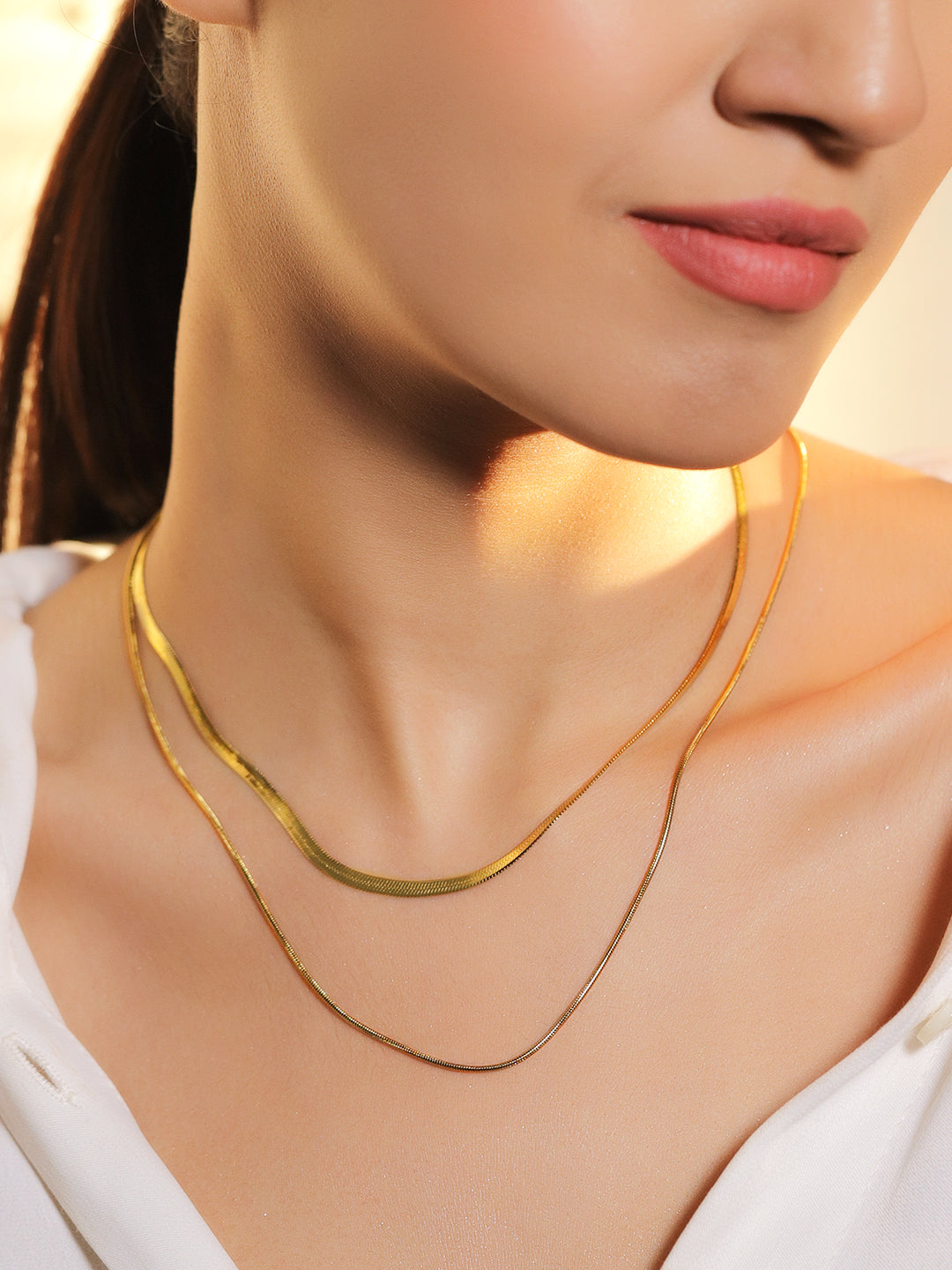 Rubans Voguish 18K Gold-Plated Stainless Steel Tarnish-Free Waterproof Dual Chain Necklace