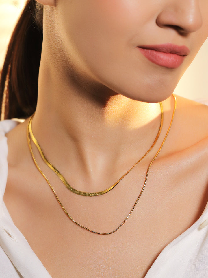 Rubans Voguish 18K Gold-Plated Stainless Steel Tarnish-Free Waterproof Dual Chain Necklace