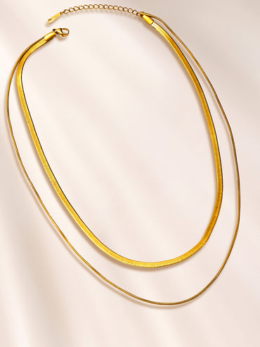 Rubans Voguish 18K Gold-Plated Stainless Steel Tarnish-Free Waterproof Dual Chain Necklace