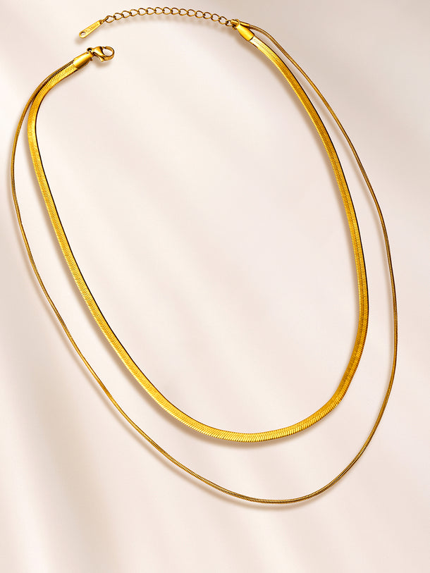Gold Toned Layered Snake Necklace & Chain