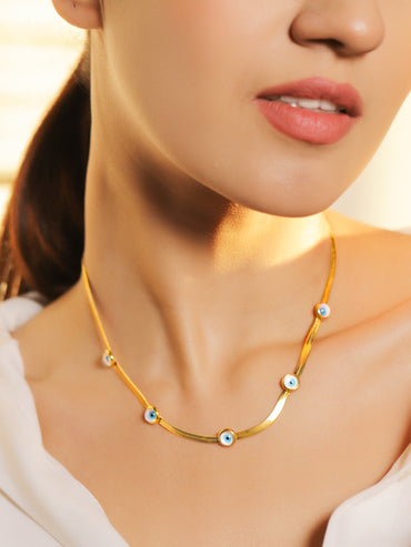 Rubans Voguish 18K Gold-Plated Stainless Steel Tarnish-Free Waterproof Evil Eye Necklace