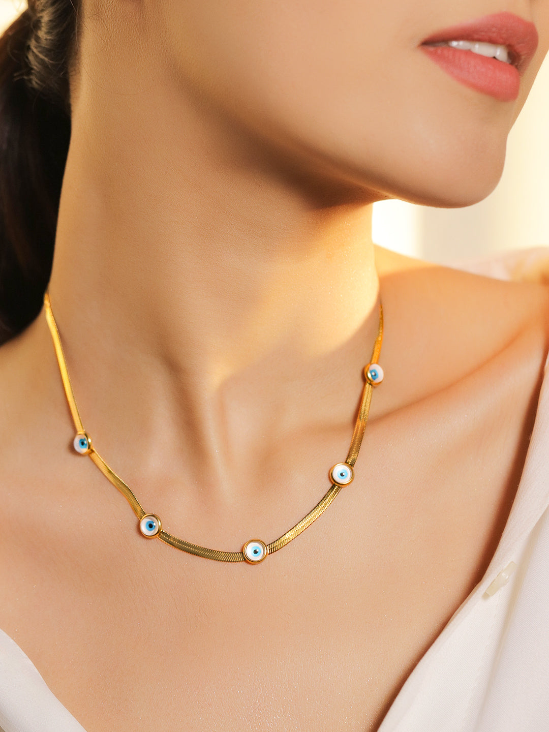 Rubans Voguish 18K Gold-Plated Stainless Steel Tarnish-Free Waterproof Evil Eye Necklace