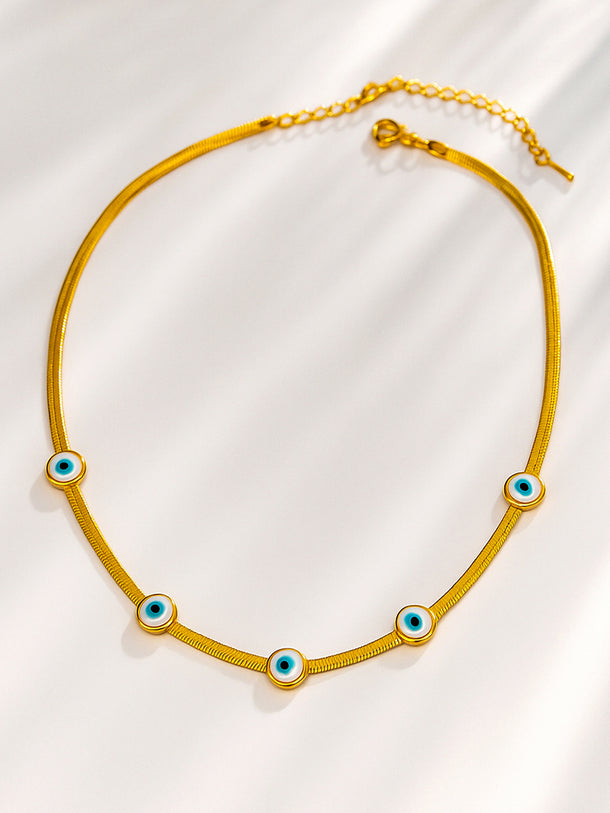 Evil Eye Studded Gold Necklace