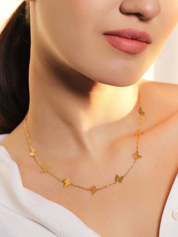Gold Layered Necklace With Butterfly Accent