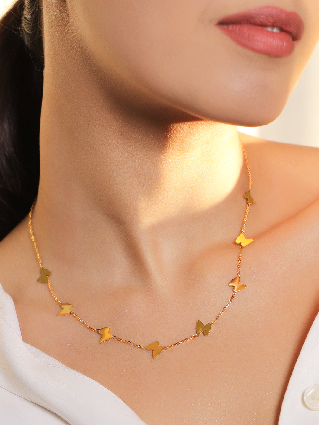 Rubans Voguish 18K Gold-Plated Stainless Steel Tarnish-Free Waterproof Butterfly Necklace