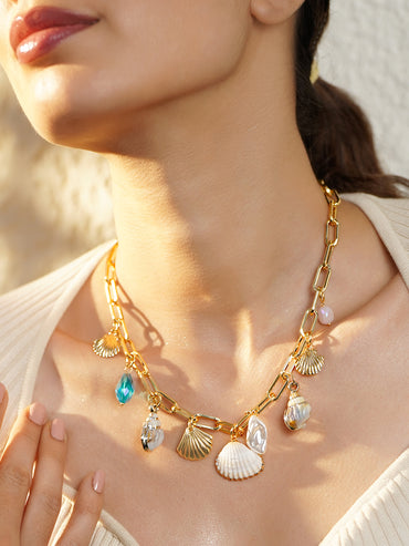 Rubans Voguish 18K Gold-Plated Stainless Steel Tarnish-Free Waterproof Shell Charm Necklace