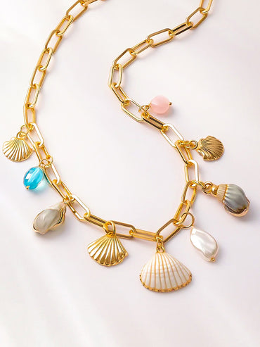 Rubans Voguish 18K Gold-Plated Stainless Steel Tarnish-Free Waterproof Shell Charm Necklace