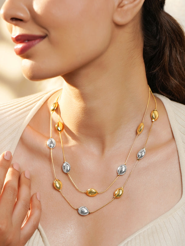 Silver & Gold Beaded Layered Necklace