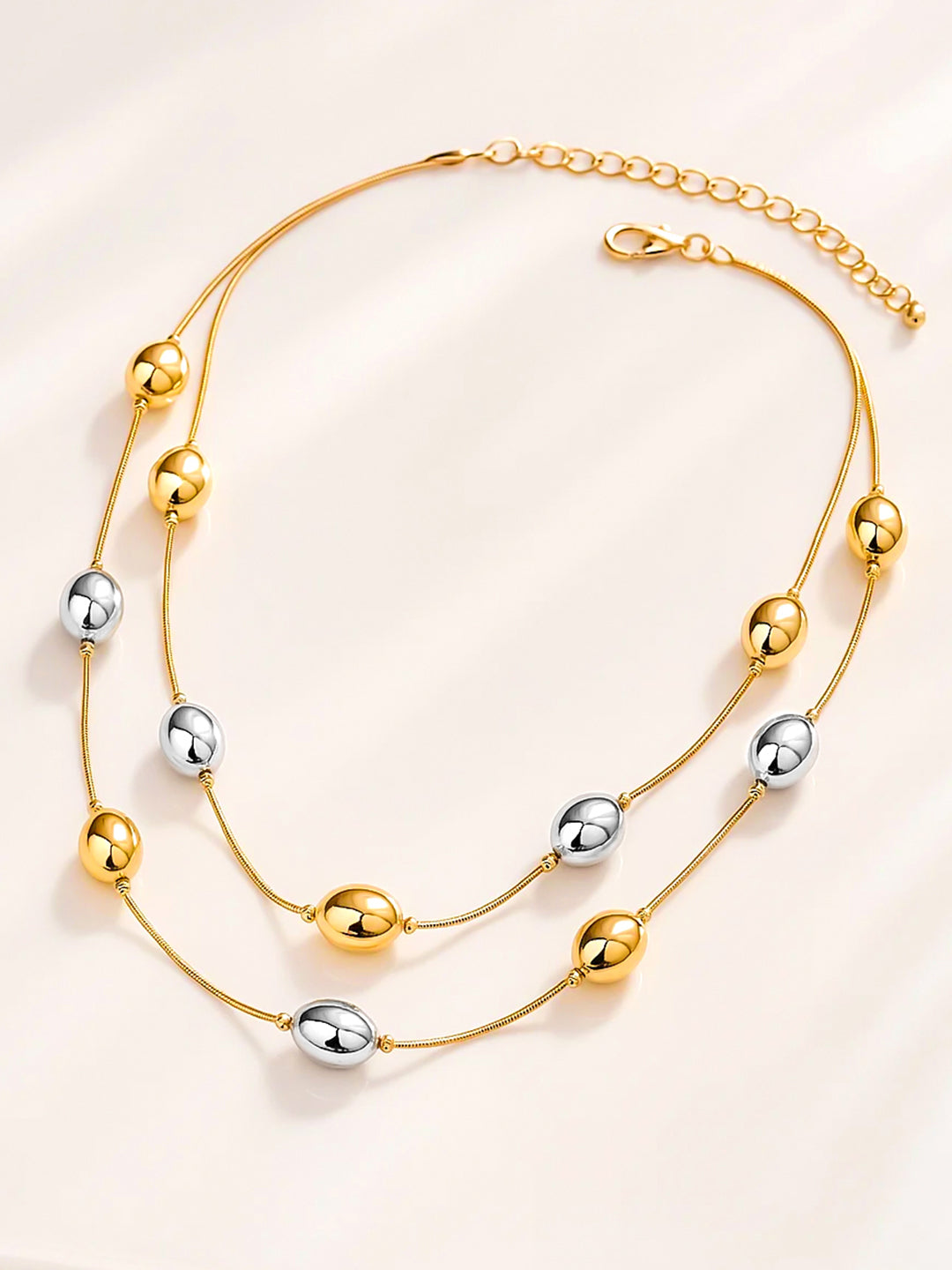 Rubans Voguish 18K Gold-Plated Stainless Steel Tarnish-Free Waterproof Dual-Tone Beaded Necklace