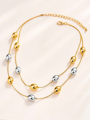 Rubans Voguish 18K Gold-Plated Stainless Steel Tarnish-Free Waterproof Dual-Tone Beaded Necklace