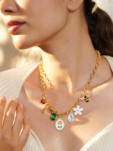 Gold Necklace With Multi Charm Drops