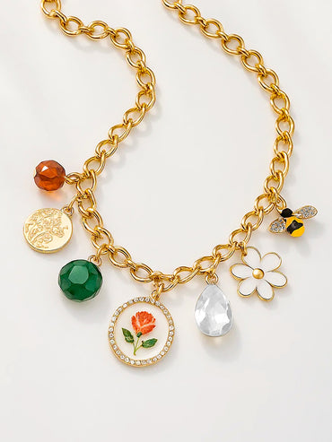Gold Necklace With Multi Charm Drops