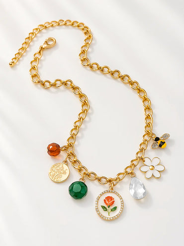 Gold Necklace With Multi Charm Drops