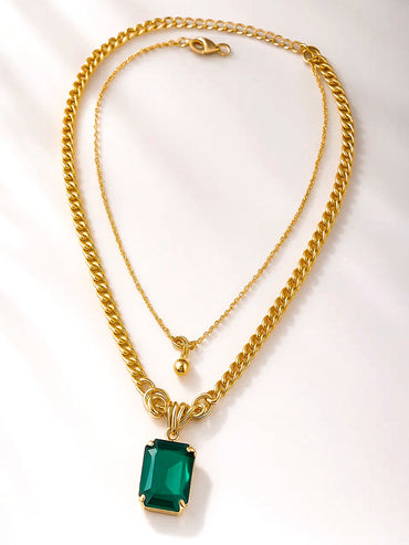 Gold Toned Emerald Pendant Necklace